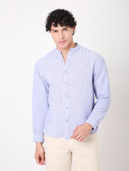 BLNK - Premium Linen Blend Mandarin Collar Light Blue Shirt