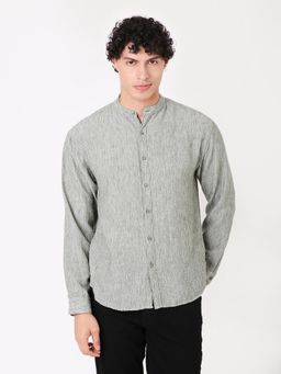 BLNK - Premium Linen Blend Mandarin Collar Green Shirt