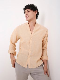 BLNK - Premium Linen Blend Mandarin Collar Beige Shirt