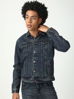 necked - Men Pure Cotton Classic Trucker Jacket