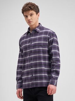 LOCOMOTIVE - Premium Men Purple Black Checked Oversized Overshirt