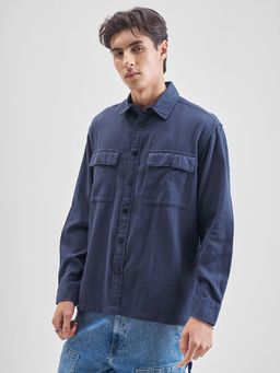 LOCOMOTIVE - Premium Men Navy Blue Solid Front Pocket Oversized Overshirt