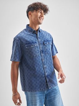 LOCOMOTIVE - Premium Men Blue Indigo Washed Dobby Textured Oversized Overshirt