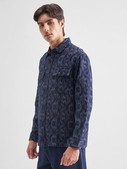 LOCOMOTIVE - Premium Men Blue Indigo Washed Jacquard Textured Oversized Overshirt