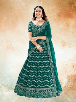 Pink Ethnic - Jade Green Sequence Semi Stitched Lehenga and Unstitched Choli with Dupatta (Set of 3)