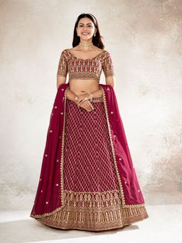 Pink Ethnic - Berry Pink Sequence Semi Stitched Lehenga and Unstitched Choli with Dupatta (Set of 3)