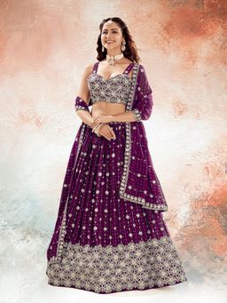 Pink Ethnic - Purple Sequence Semi Stitched Lehenga and Unstitched Choli with Dupatta (Set of 3)