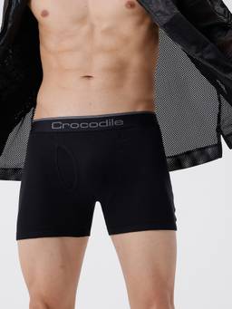 Crocodile - Black Men Comfort Fit Pure Cotton Typography Trunk