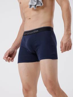 Crocodile - Navy Blue Men Comfort Fit Pure Cotton Typography Trunk