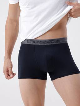Crocodile - Navy Blue Men Comfort Fit Cotton Blend Typography Trunk