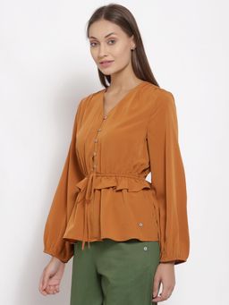 Ayrolane - Brown Gathered Ruffle Top