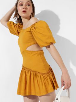 PINACOLADA - Women Solid Mustard Yellow Regular Fit Dress