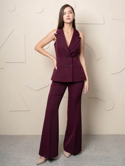 SHEEN COUTURE - Wine Elegance Double Breasted Formal Blazer with Pant (Set of 2)