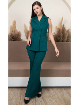 SHEEN COUTURE - Elegant Bottle Green Double-Breasted Formal Blazer with Pant (Set of 2)