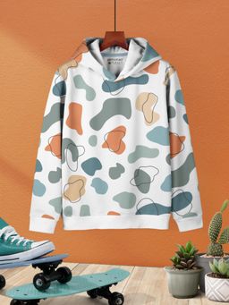 HELLCAT - White Trendy Printed Cotton Blend Hoodie for Boys