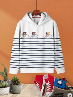 HELLCAT - White Trendy Stripes Cotton Blend Hoodie for Boys