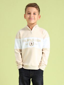 U.S. POLO ASSN. - Kids White Full Sleeves High Neck Sweatshirt