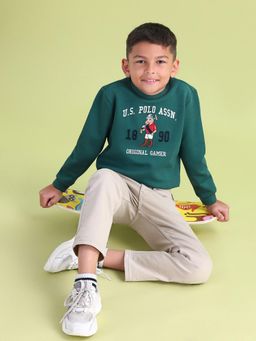 U.S. POLO ASSN. - Kids Graphic Green Full Sleeves Crew Neck Sweatshirt
