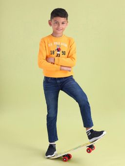 U.S. POLO ASSN. - Kids Graphic Orange Full Sleeves Crew Neck Sweatshirt