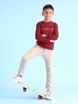 U.S. POLO ASSN. - Kids Maroon Full Sleeves Crew Neck Sweatshirt