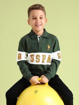 U.S. POLO ASSN. - Kids Green Full Sleeves Collar Neck Sweatshirt