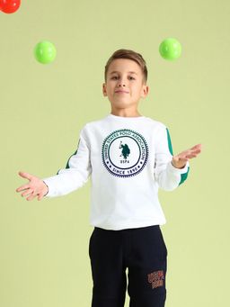 U.S. POLO ASSN. - Kids Graphic White Full Sleeves Crew Neck Sweatshirt