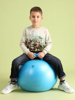 U.S. POLO ASSN. - Kids Graphic Beige Full Sleeves Crew Neck Sweatshirt