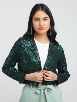 Zink London - Womens Green Embellished Blazer