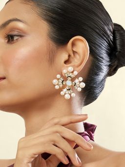 Isharya - White Sagrado Cross Studs Earnings