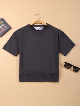 Jumping Joey - Boys Black Solid Half Sleeves Round Neck T-Shirt