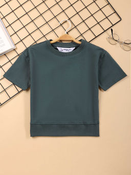Jumping Joey - Boys Green Solid Half Sleeves Round Neck T-Shirt