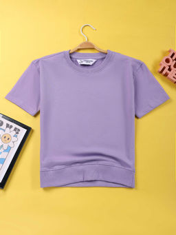 Jumping Joey - Boys Lavender Solid Half Sleeves Round Neck T-Shirt