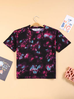 Jumping Joey - Boys Black Tie & Dye Printed Half Sleeves Round Neck T-Shirt