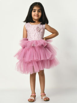 Bella Moda - Girls Lavender Sequined Sleeveless Round Neck Knee Length Dress