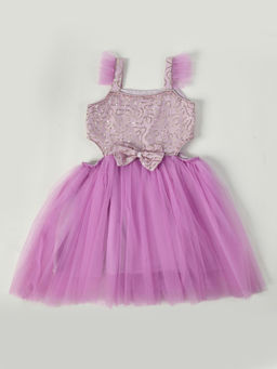 Bella Moda - Girls Lavender Sequined Sleeveless Square Neck Knee Length Dress