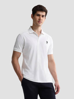 U.S. POLO ASSN. - White Polyester Solid/Plain Collar Neck Polo T-Shirt