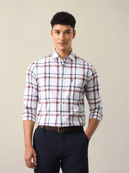 U.S. POLO ASSN. - White Cotton Checks Collar Neck Shirt