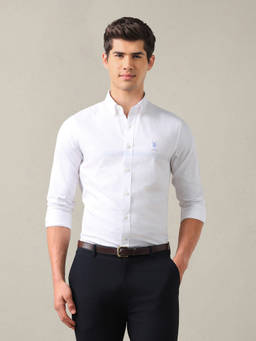 U.S. POLO ASSN. - White Cotton Stripes Collar Neck Shirt