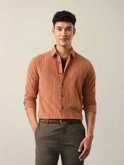 U.S. Polo Assn. Denim Co. - Orange Cotton Stripes Collar Neck Shirt