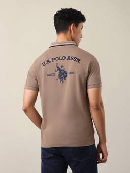 U.S. POLO ASSN. - Brown Cotton Solid/Plain Collar Neck Polo T-Shirt