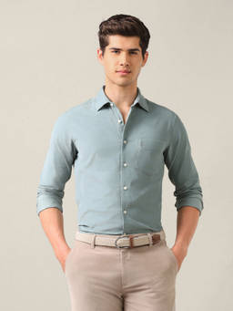 U.S. POLO ASSN. - Green Cotton Solid/Plain Collar Neck Shirt