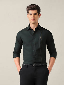 U.S. POLO ASSN. - Olive Cotton Solid/Plain Collar Neck Shirt