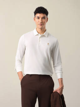 U.S. POLO ASSN. - Off White Lyocell Solid/Plain Collar Neck Polo T-Shirt