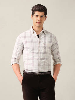 U.S. POLO ASSN. - Ivory Cotton Checks Collar Neck Shirt
