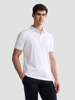 U.S. POLO ASSN. - White Nylon Solid/Plain Collar Neck Polo T-Shirt