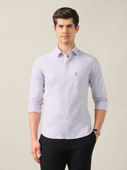 U.S. POLO ASSN. - Purple Cotton Stripes Collar Neck Shirt