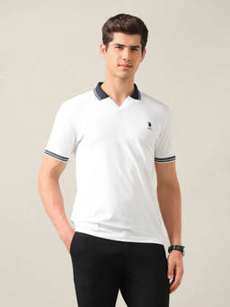 U.S. POLO ASSN. - White Cotton Solid/Plain Collar Neck Polo T-Shirt