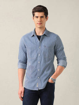 U.S. Polo Assn. Denim Co. - Indigo Cotton Stripes Collar Neck Shirt