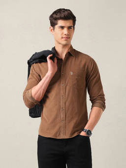 U.S. POLO ASSN. - Rust Cotton Stripes Collar Neck Shirt