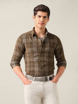 U.S. Polo Assn. Denim Co. - Brown Cotton Checks Collar Neck Shirt